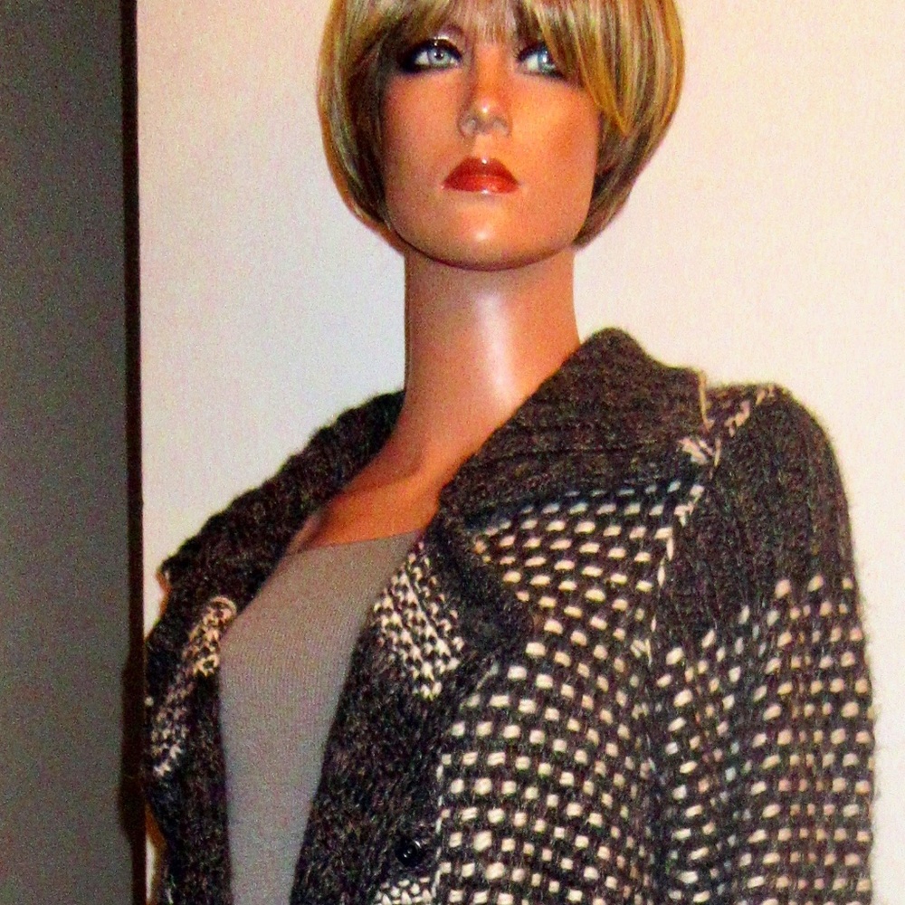 New Gray Cream Sweater Coat XL 10 12 Chunky Belted Italy